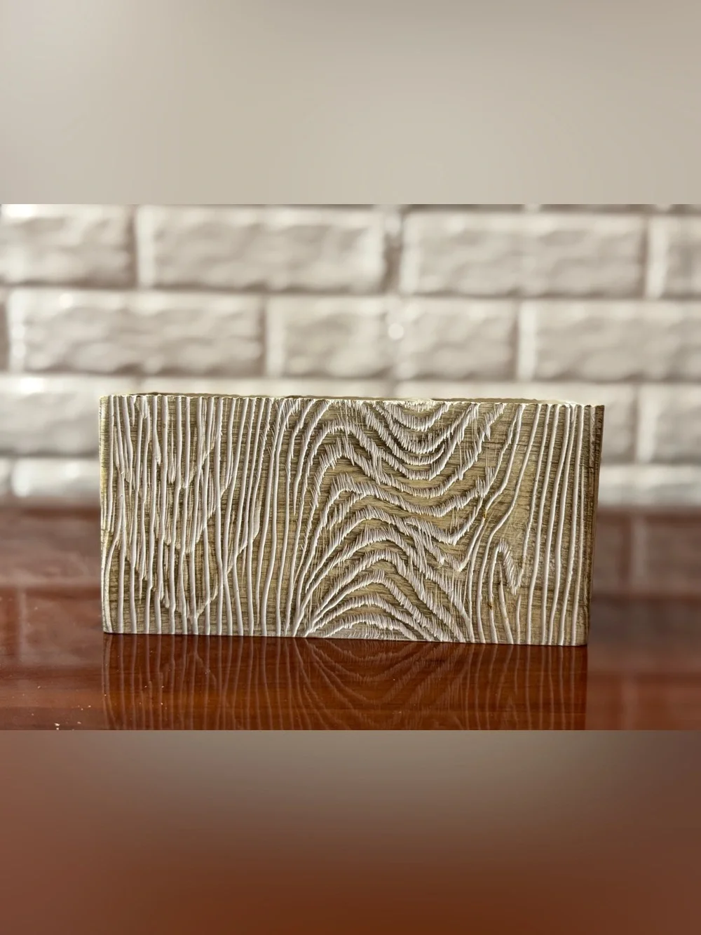 Woodgrain Look - 3-Compartment Desk Organizer in White and Tan